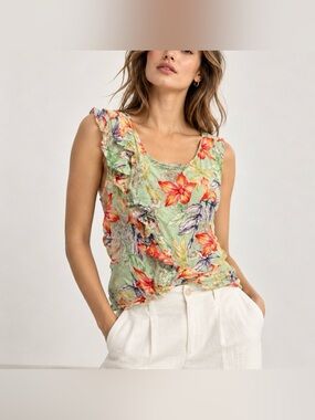 Bershka Mint Green Floral Ruffle Tank with Hidden Zipper